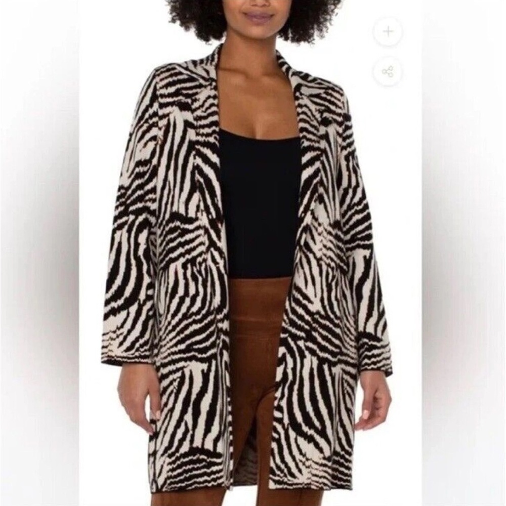 LIVERPOOL Open Front Cardigan Sweater Coat Abstract Zebra Jacquard New Size XL